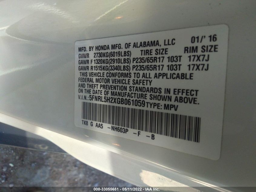 2016 HONDA ODYSSEY LX 5FNRL5H2XGB061059