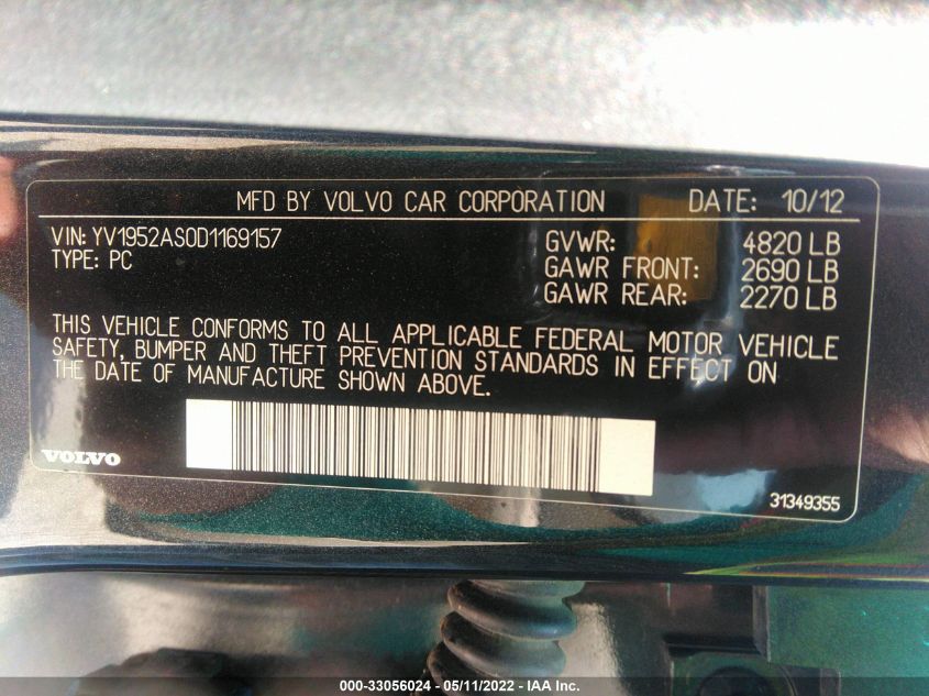 2013 VOLVO S80 3.2L YV1952AS0D1169157