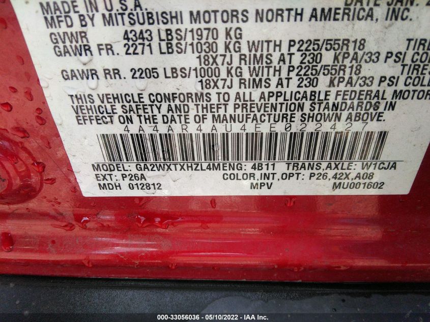 2014 MITSUBISHI OUTLANDER SPORT SE 4A4AR4AU4EE022427