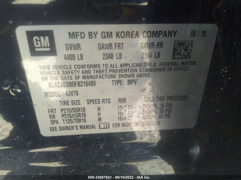 2015 BUICK ENCORE LEATHER KL4CJGSB0FB216469