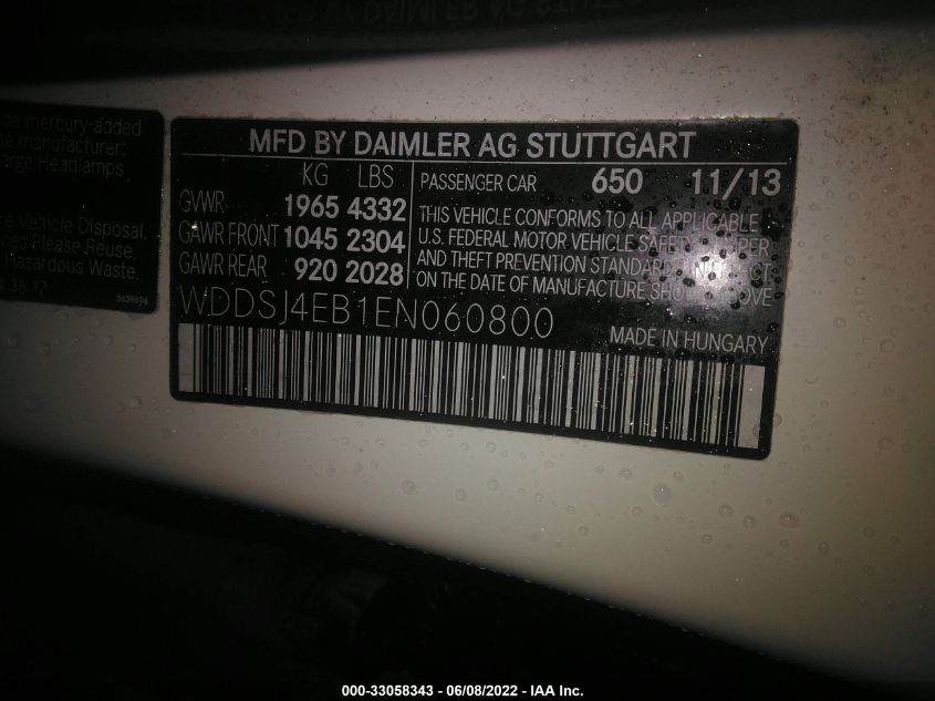 2014 MERCEDES-BENZ CLA-CLASS CLA 250 WDDSJ4EB1EN060800