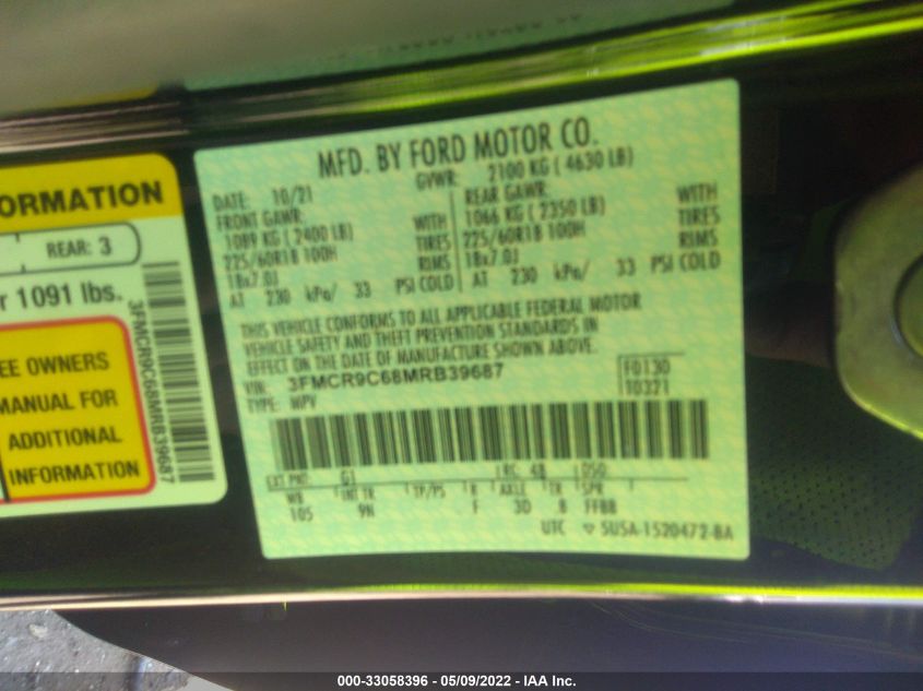 2021 FORD BRONCO SPORT OUTER BANKS 3FMCR9C68MRB39687