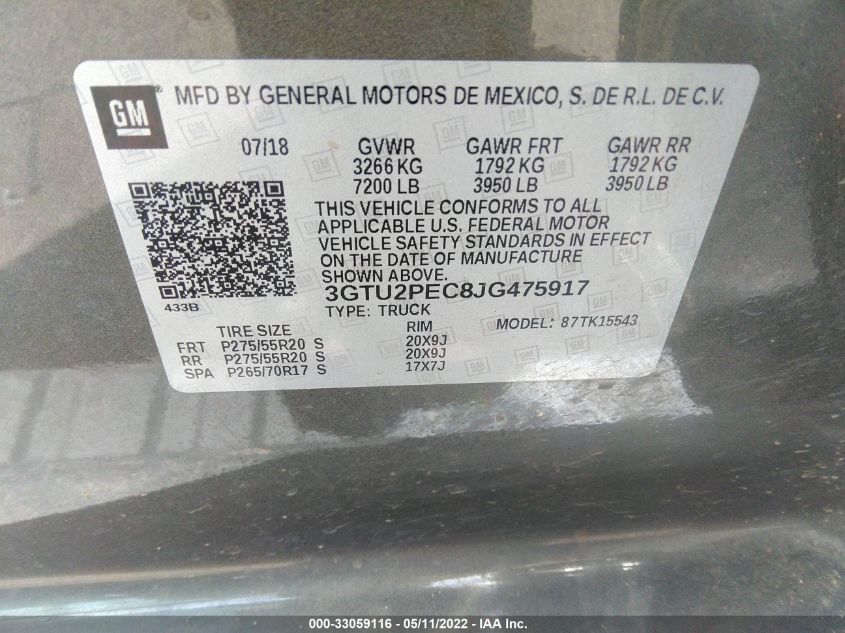 2018 GMC SIERRA 1500 K1500 DENALI 3GTU2PEC8JG475917