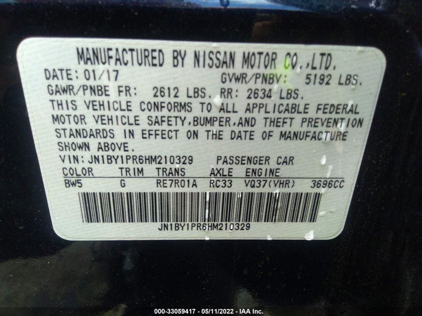 2017 INFINITI Q70L 3.7 JN1BY1PR6HM210329