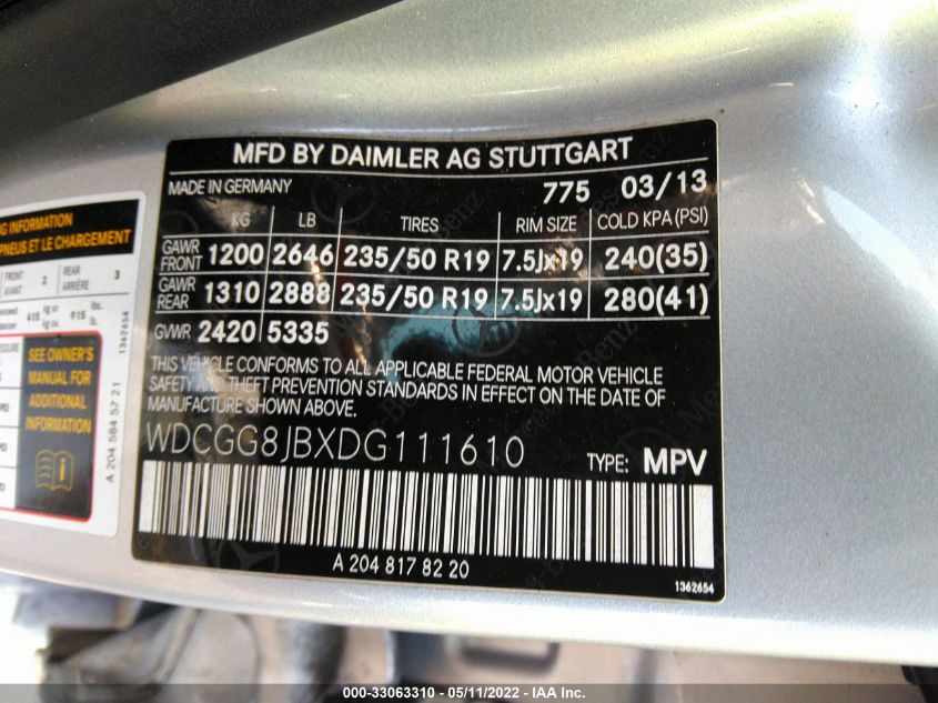 2013 MERCEDES-BENZ GLK-CLASS GLK 350 WDCGG8JBXDG111610