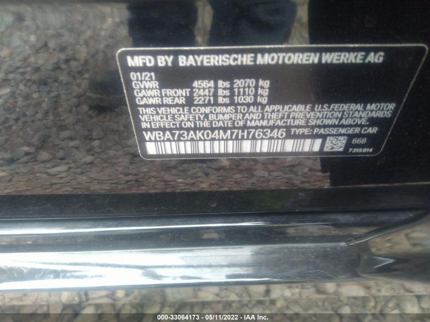 2021 BMW 2 SERIES 228I XDRIVE WBA73AK04M7H76346