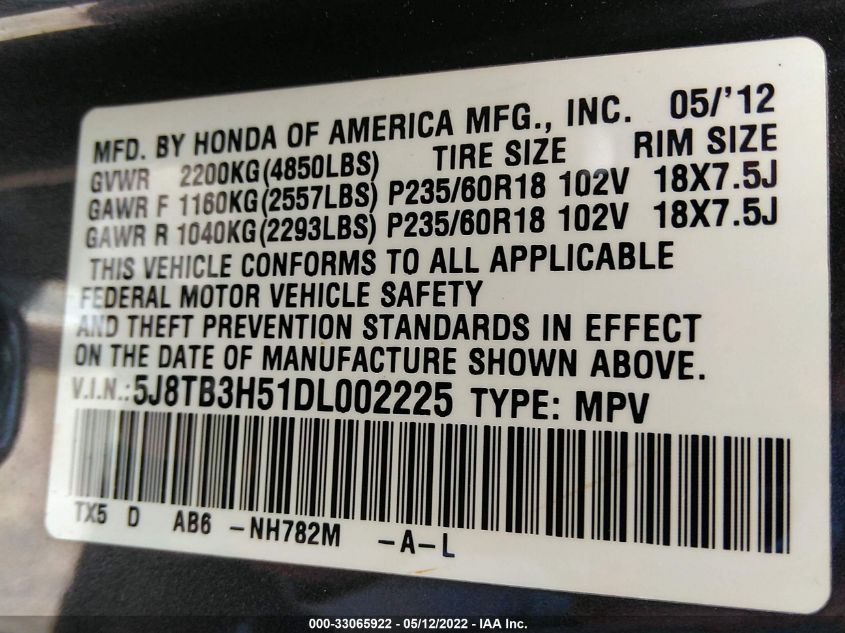 2013 ACURA RDX TECH PKG 5J8TB3H51DL002225