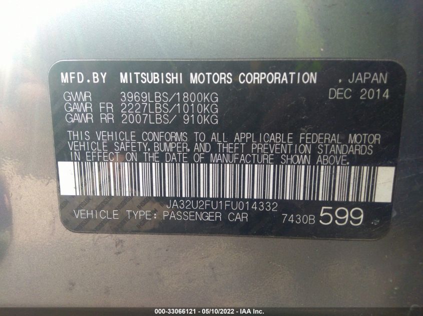 2015 MITSUBISHI LANCER ES JA32U2FU1FU014332