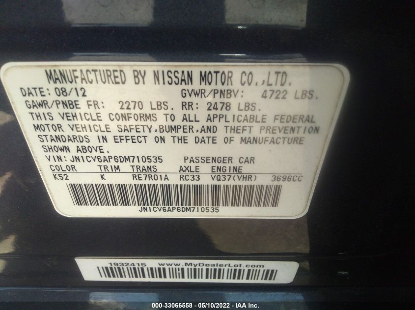 2013 INFINITI G37 SEDAN JOURNEY JN1CV6AP6DM710535