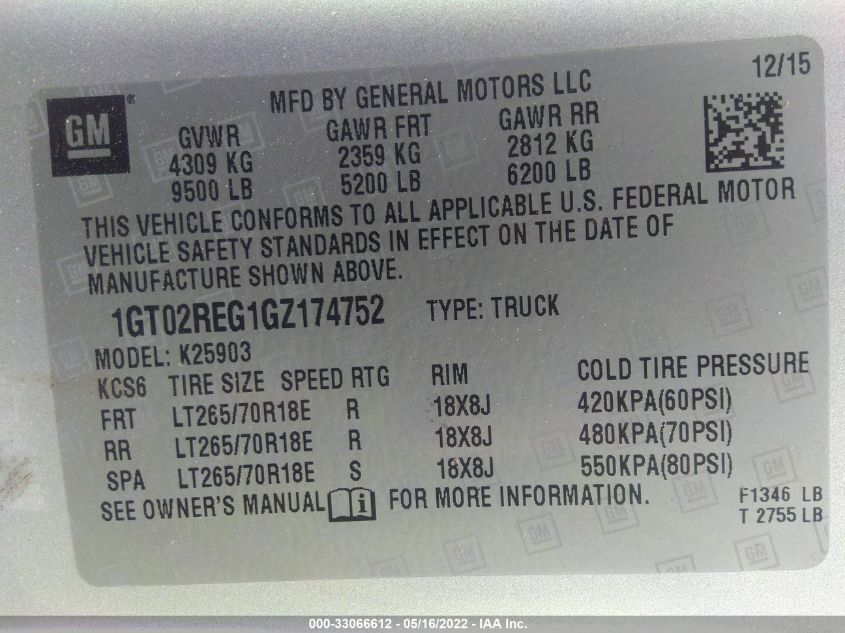 2016 GMC SIERRA 2500HD 1GT02REG1GZ174752