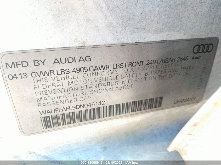 2013 AUDI A4 PREMIUM PLUS WAUFFAFL9DN046142