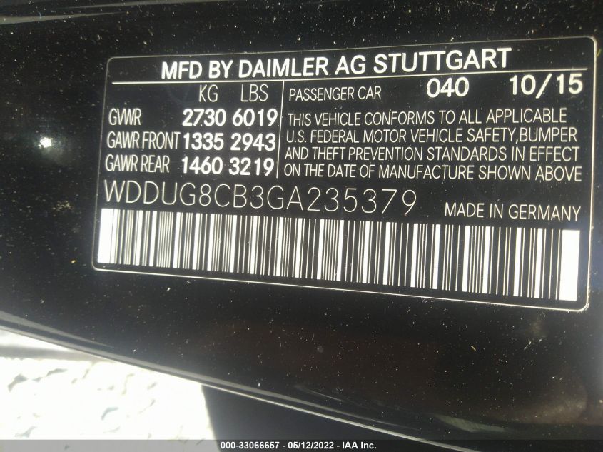 2016 MERCEDES-BENZ S-CLASS S 550 WDDUG8CB3GA235379