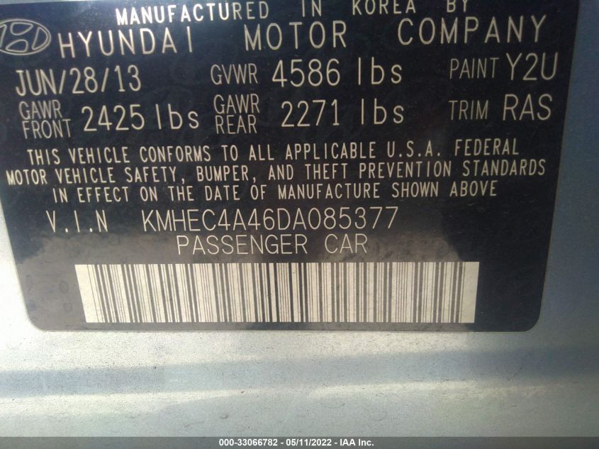 2013 HYUNDAI SONATA HYBRID KMHEC4A46DA085377