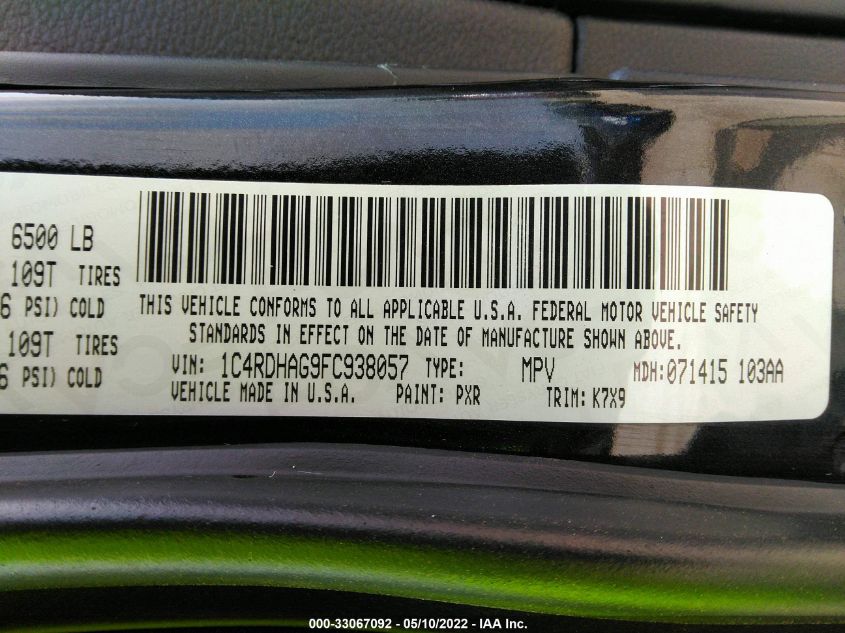 2015 DODGE DURANGO SXT 1C4RDHAG9FC938057