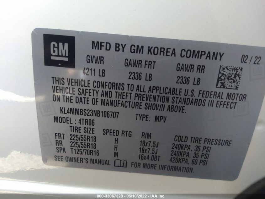 2022 BUICK ENCORE GX PREFERRED KL4MMBS23NB106707