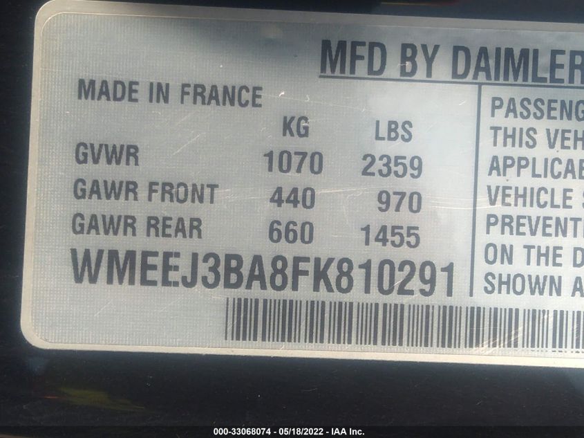 2015 SMART FORTWO PURE/PASSION WMEEJ3BA8FK810291