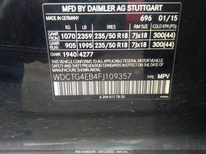 2015 MERCEDES-BENZ GLA-CLASS GLA 250 WDCTG4EB4FJ109357