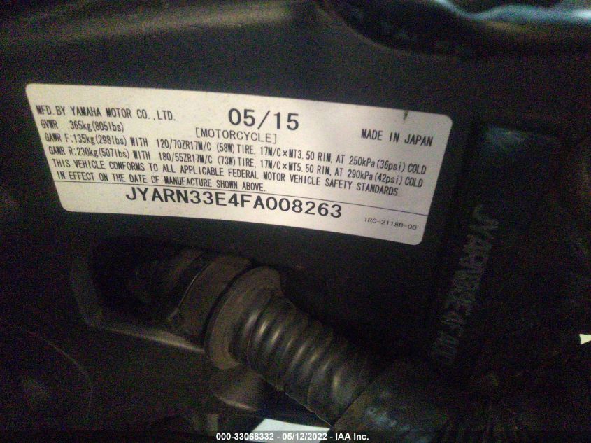 2015 YAMAHA FZ09 JYARN33E4FA008263