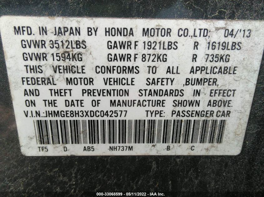 2013 HONDA FIT - JHMGE8H3XDC042577