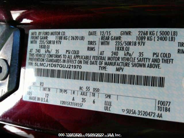 2016 LINCOLN MKC PREMIER 5LMCJ1D97GUJ21970