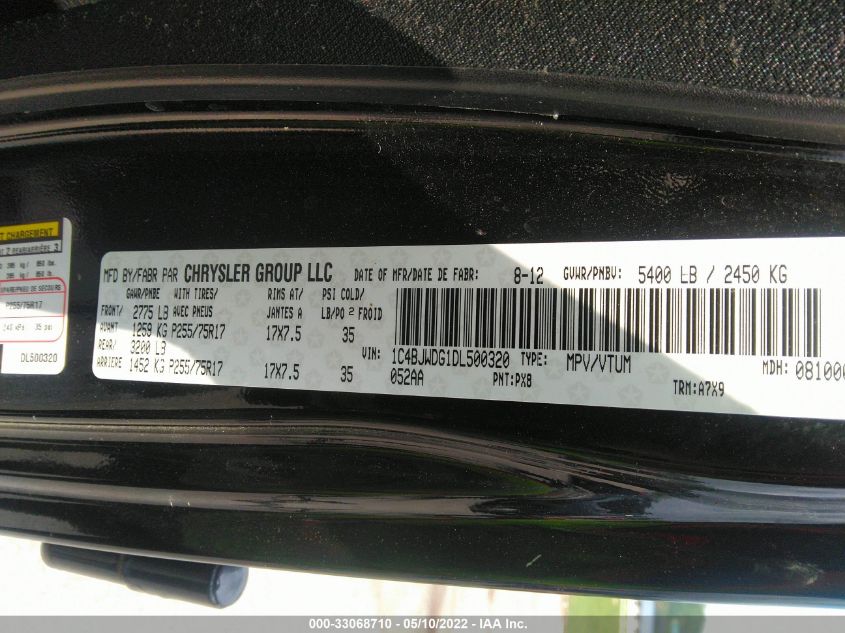 2013 JEEP WRANGLER UNLIMITED SPORT 1C4BJWDG1DL500320