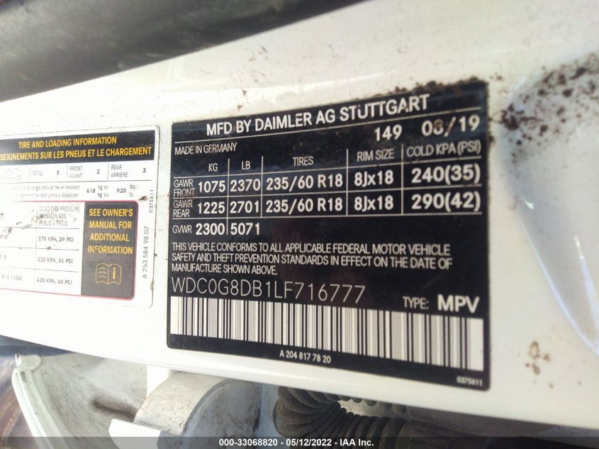 2020 MERCEDES-BENZ GLC GLC 300 WDC0G8DB1LF716777