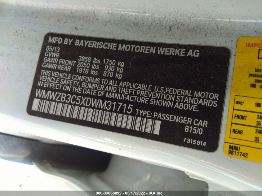 2013 MINI COOPER COUNTRYMAN WMWZB3C5XDWM31715