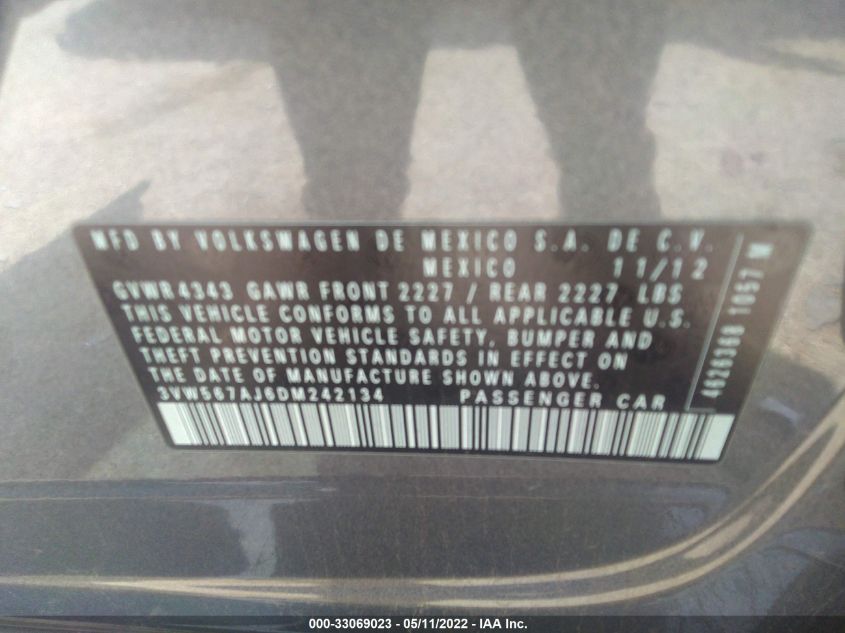 2013 VOLKSWAGEN GLI AUTOBAHN W/NAV 3VW567AJ6DM242134