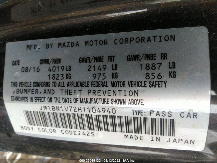 2017 MAZDA MAZDA3 4-DOOR TOURING JM1BN1V72H1104940