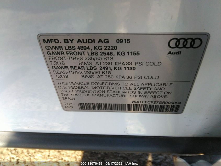 2016 AUDI Q3 PREMIUM PLUS WA1EFCFS7GR006084