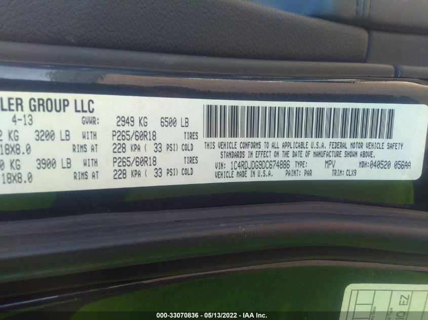 2013 DODGE DURANGO CREW 1C4RDJDG9DC674886