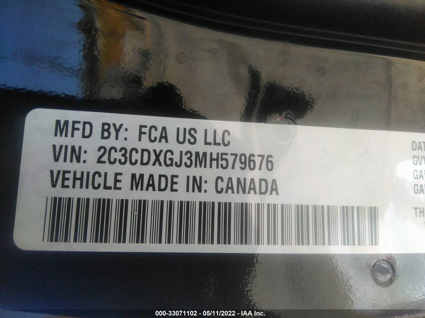 2021 DODGE CHARGER VIN: 2C3CDXGJ3MH579676