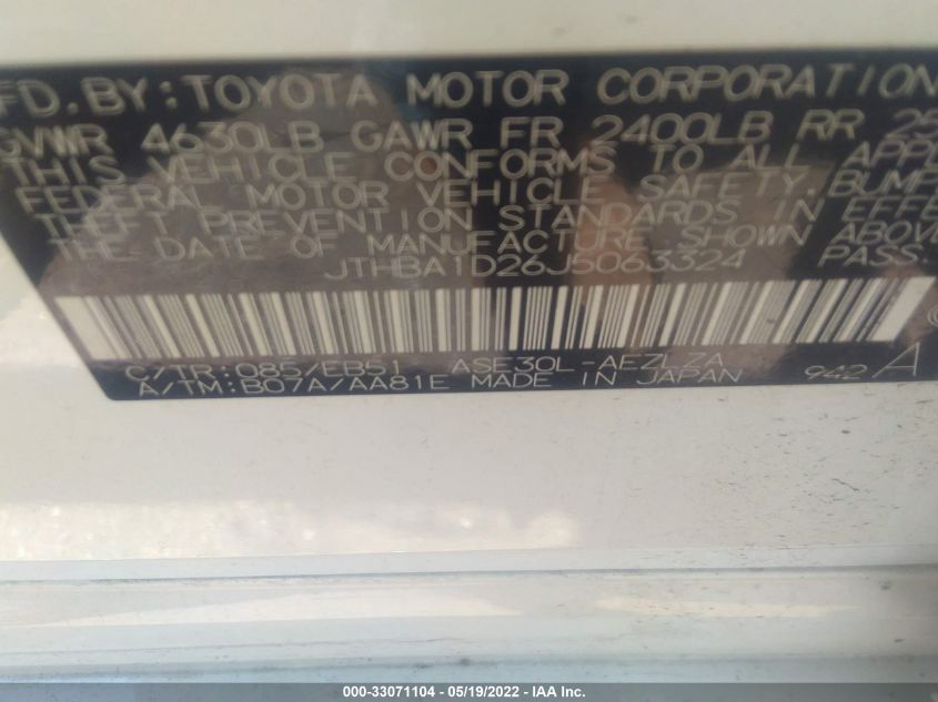 2018 LEXUS IS IS 300 JTHBA1D26J5063324