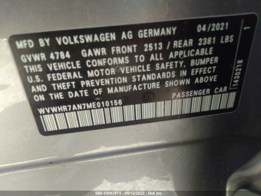 2021 VOLKSWAGEN ARTEON SEL R-LINE WVWHR7AN7ME010156