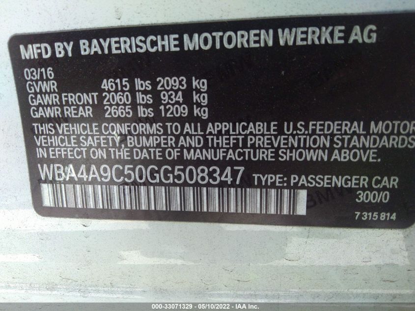 2016 BMW 4 SERIES 428I WBA4A9C50GG508347