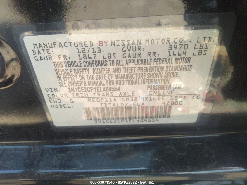2014 NISSAN VERSA NOTE SV 3N1CE2CP1EL404554