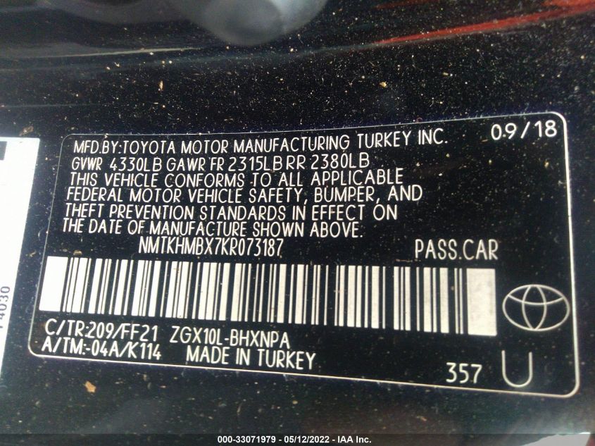2019 TOYOTA C-HR XLE/LE/LIMITED NMTKHMBX7KR073187