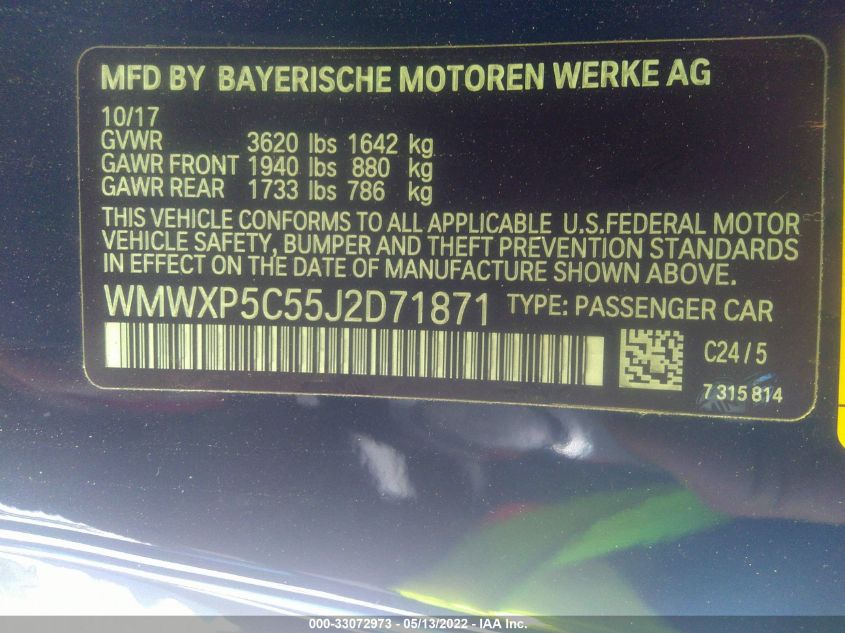 2018 MINI HARDTOP 2 DOOR COOPER/OXFORD EDITION WMWXP5C55J2D71871