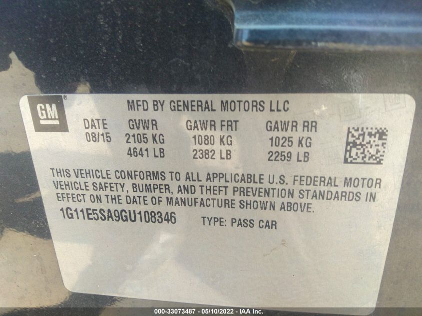 2016 CHEVROLET MALIBU LIMITED LTZ 1G11E5SA9GU108346
