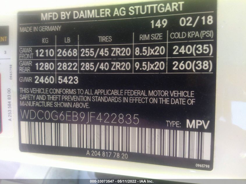 2018 MERCEDES-BENZ GLC AMG GLC 43 WDC0G6EB9JF422835