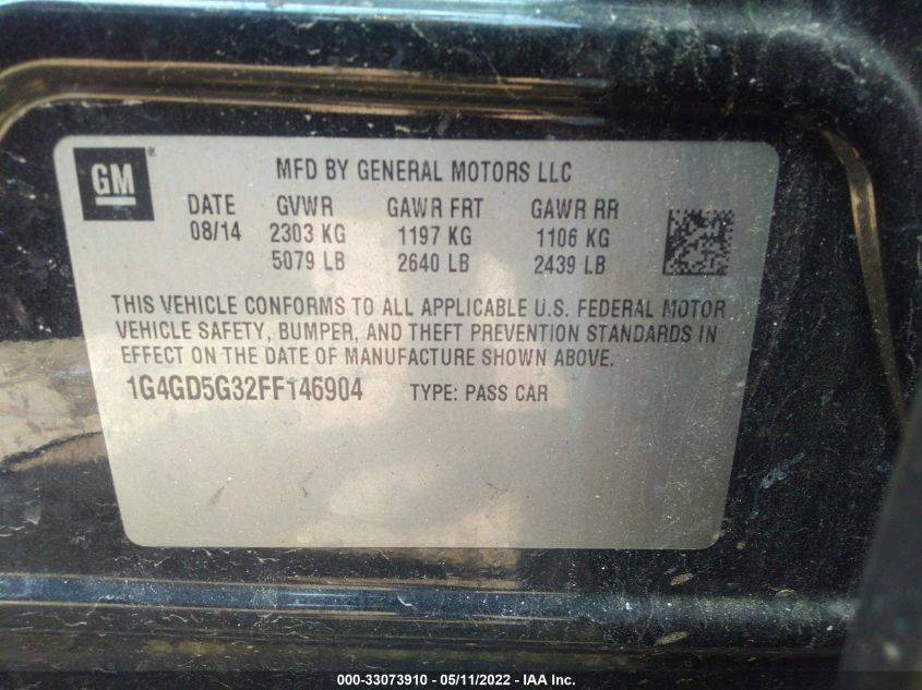 2015 BUICK LACROSSE PREMIUM I 1G4GD5G32FF146904