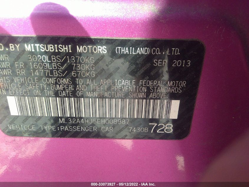 2014 MITSUBISHI MIRAGE ES ML32A4HJ5EH008987