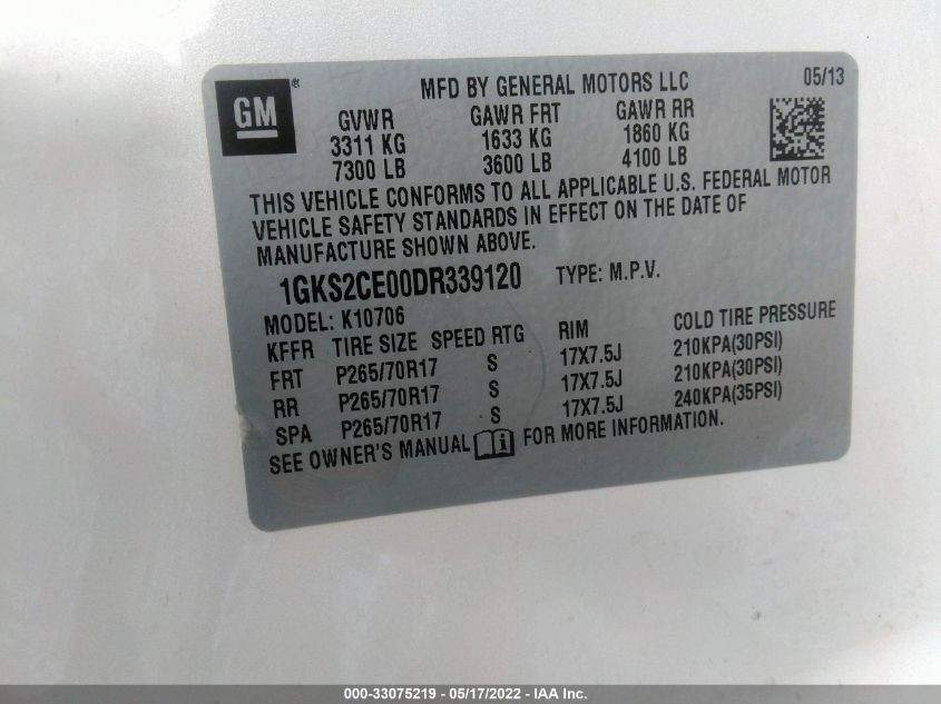2013 GMC YUKON SLT 1GKS2CE00DR339120