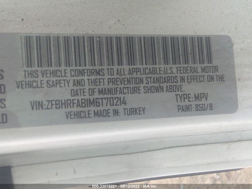 2021 RAM PROMASTER CITY TRADESMAN ZFBHRFAB1M6T70214