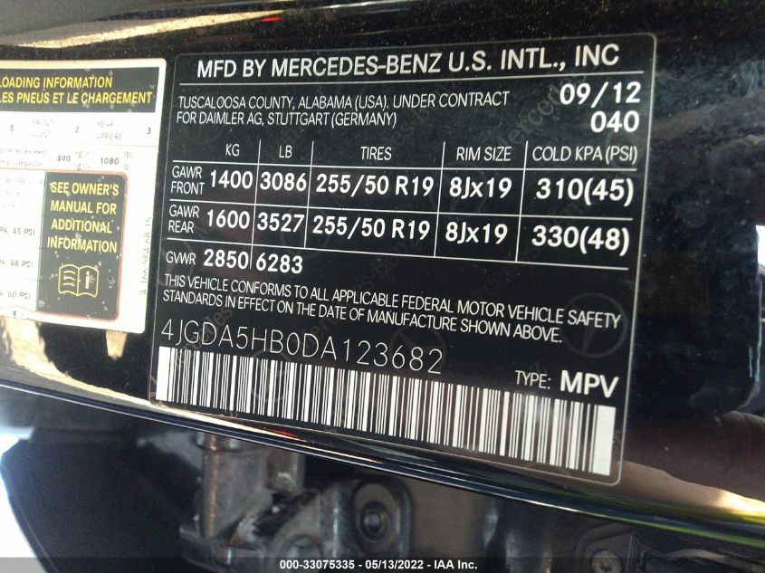 2013 MERCEDES-BENZ M-CLASS ML 350 4JGDA5HB0DA123682