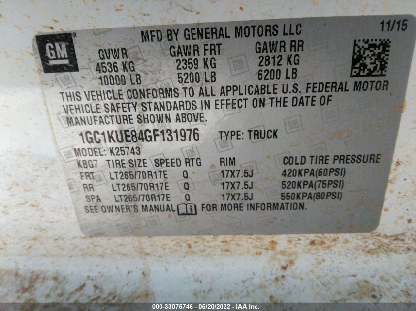2016 CHEVROLET SILVERADO 2500HD WORK TRUCK 1GC1KUE84GF131976
