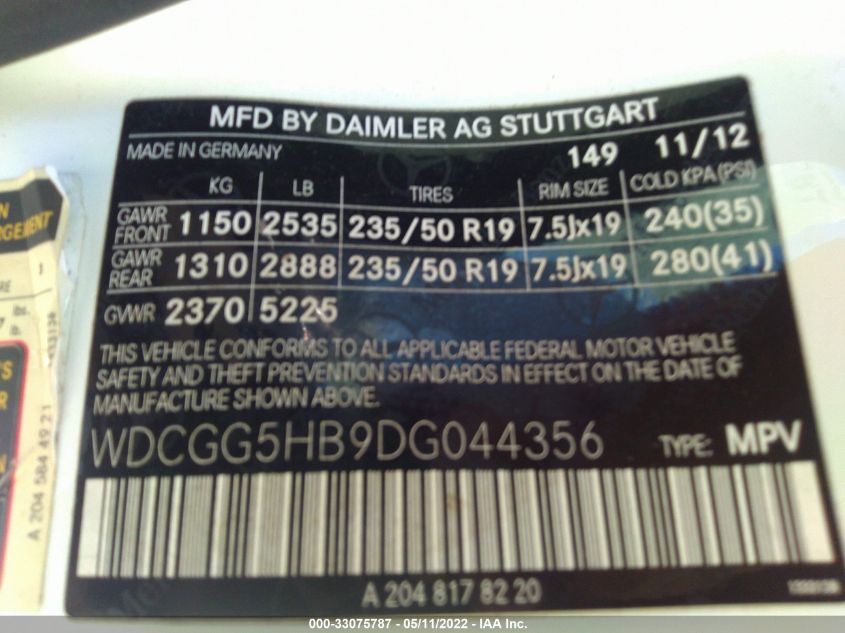 2013 MERCEDES-BENZ GLK-CLASS GLK 350 WDCGG5HB9DG044356