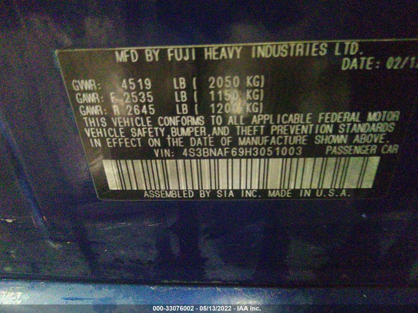 2017 SUBARU LEGACY PREMIUM 4S3BNAF69H3051003