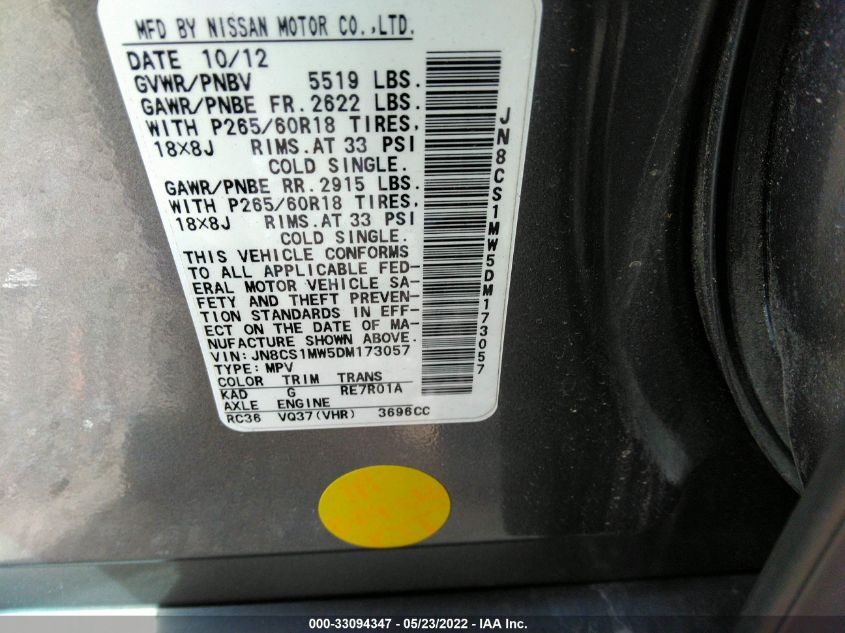 2013 INFINITI FX37 JN8CS1MW5DM173057