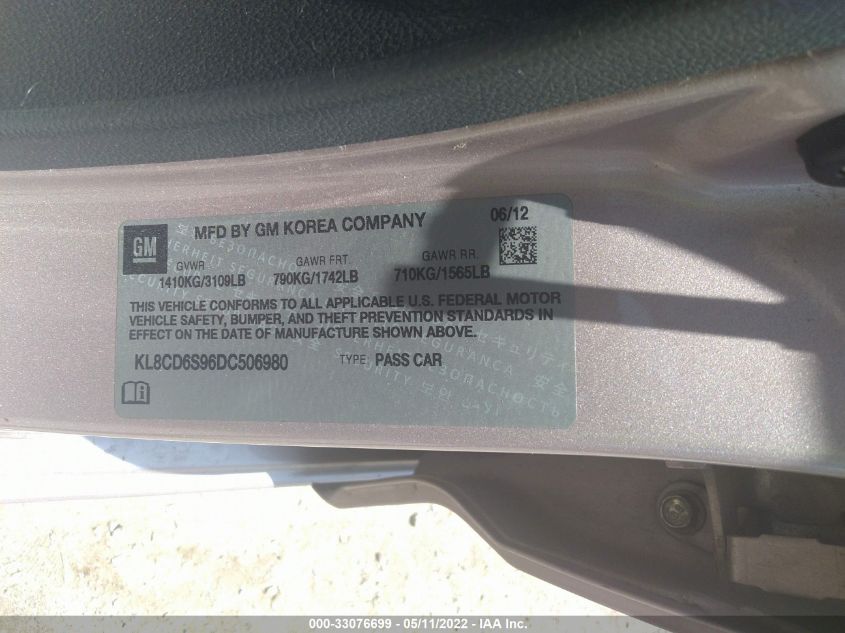2013 CHEVROLET SPARK LT KL8CD6S96DC506980